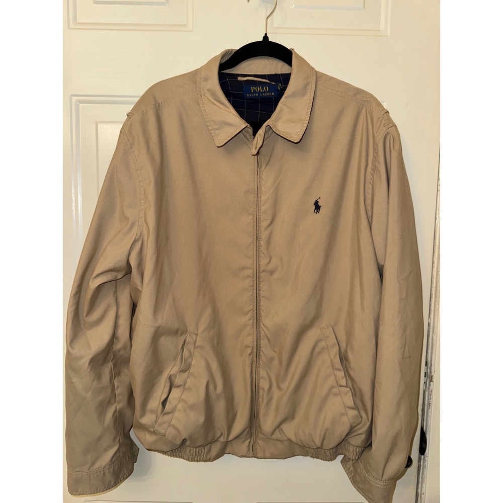 Polo Ralph Lauren Mens Harrington Jacket Tan Beige Zip Up XL TG